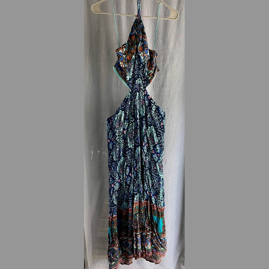 Free People M Multi-Color Boho Halter Top Flowy Jumpsuit